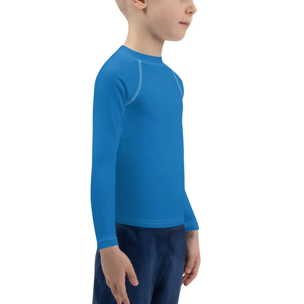 Sun-Ready Style: Kid's Long Sleeve Rash Guards in Solid Color - Azul