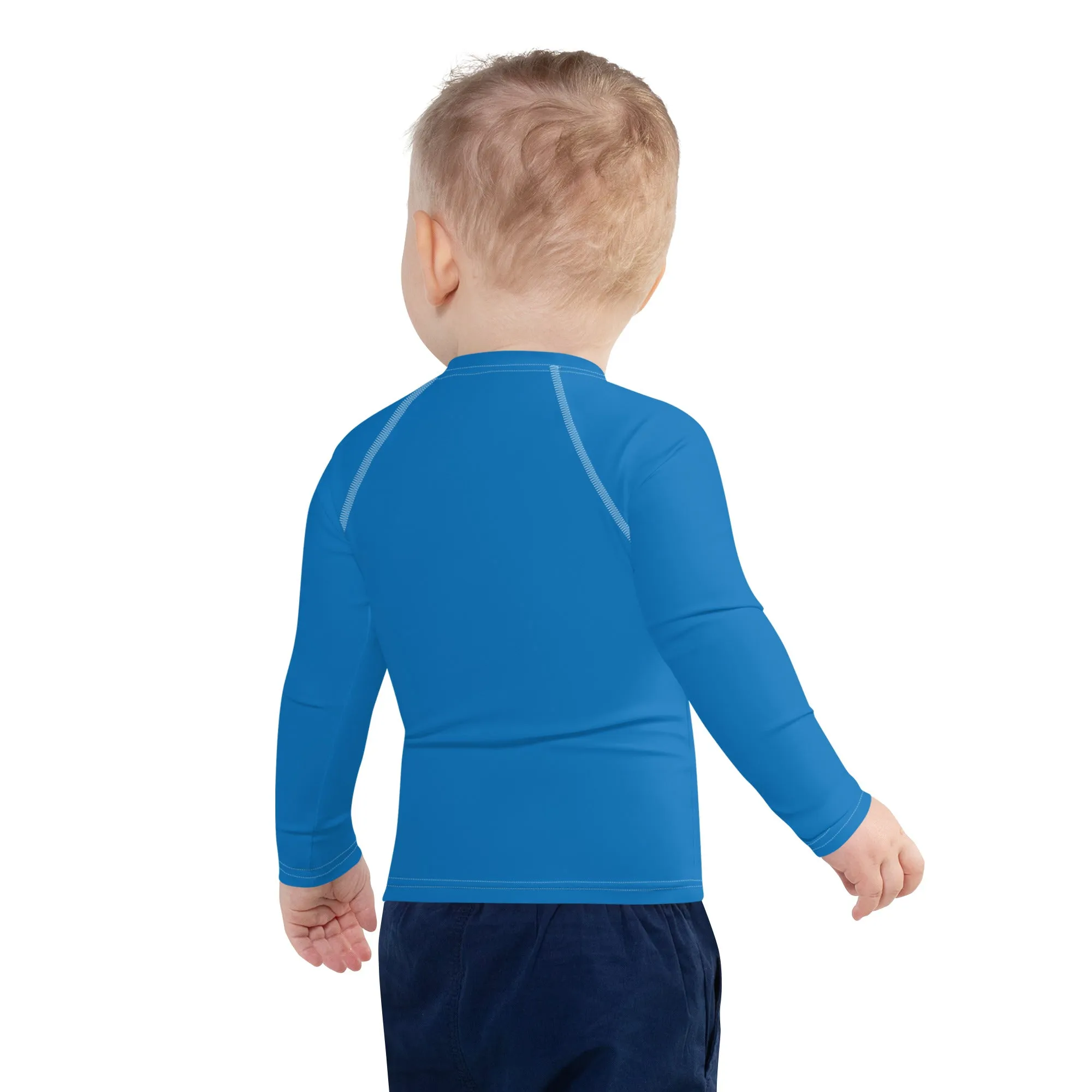 Sun-Ready Style: Kid's Long Sleeve Rash Guards in Solid Color - Azul