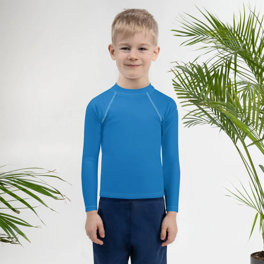 Sun-Ready Style: Kid's Long Sleeve Rash Guards in Solid Color - Azul