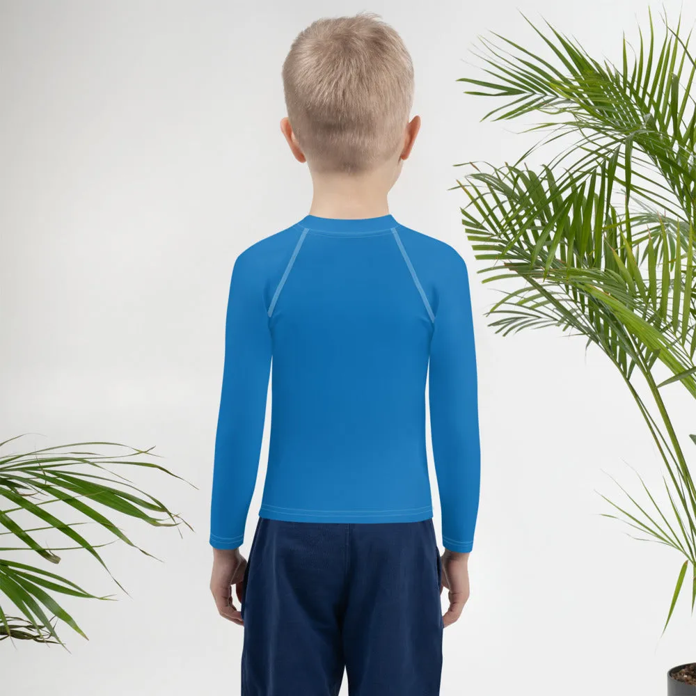 Sun-Ready Style: Kid's Long Sleeve Rash Guards in Solid Color - Azul