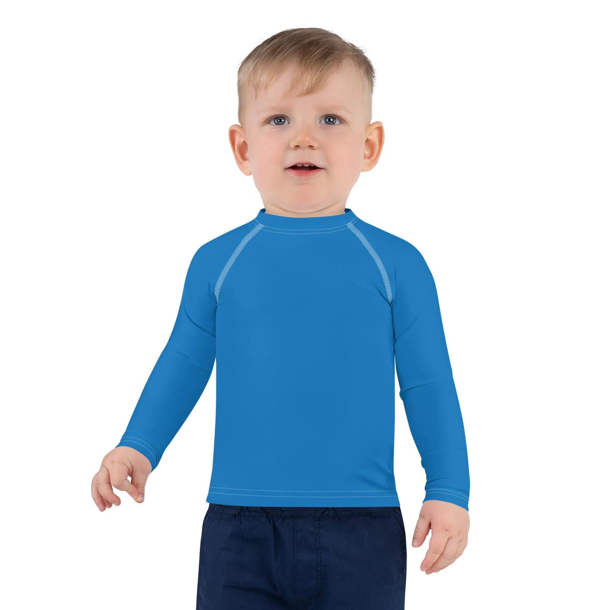 Sun-Ready Style: Kid's Long Sleeve Rash Guards in Solid Color - Azul