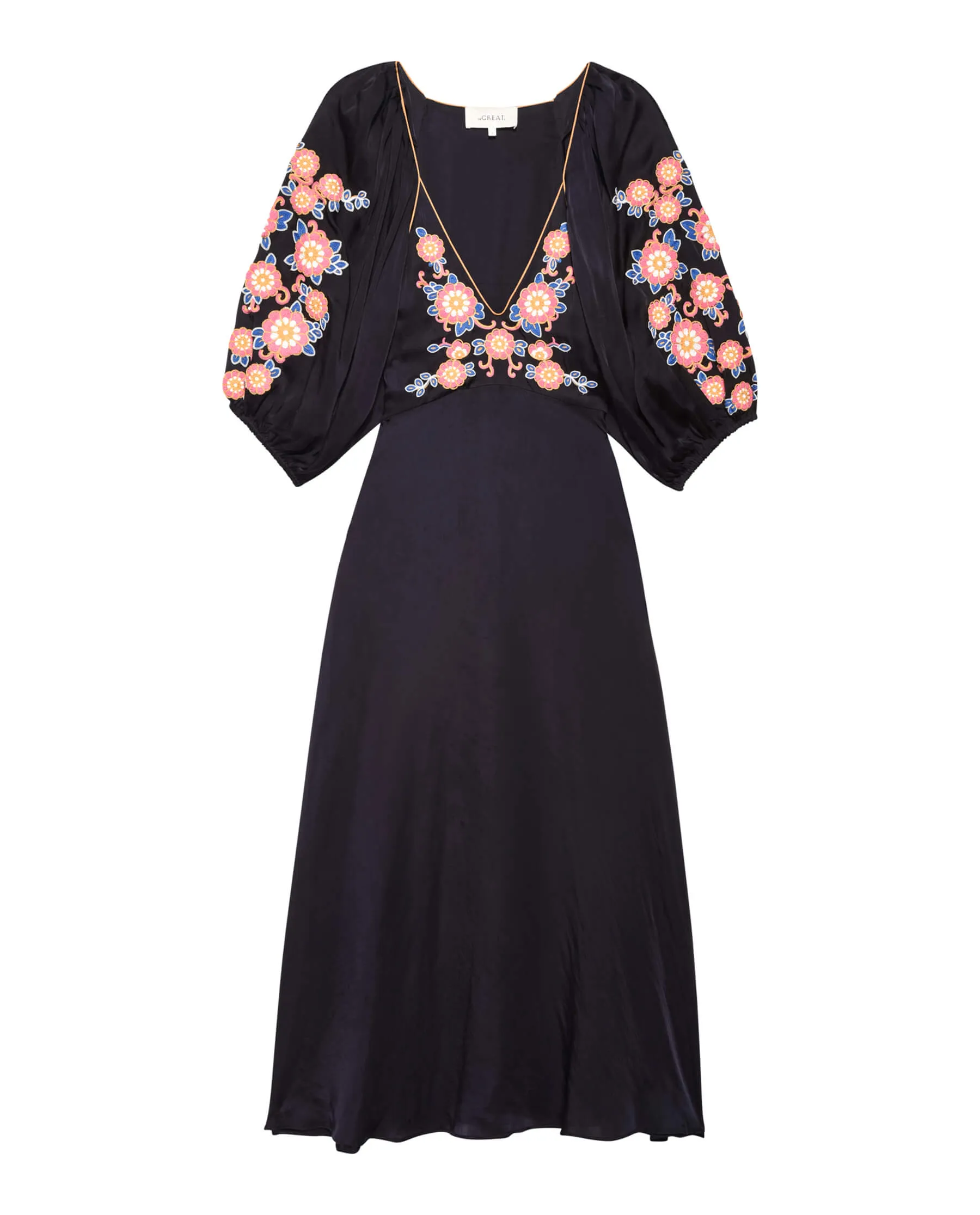 The Sagebrush Dress. -- Navy Country Floral Embroidery