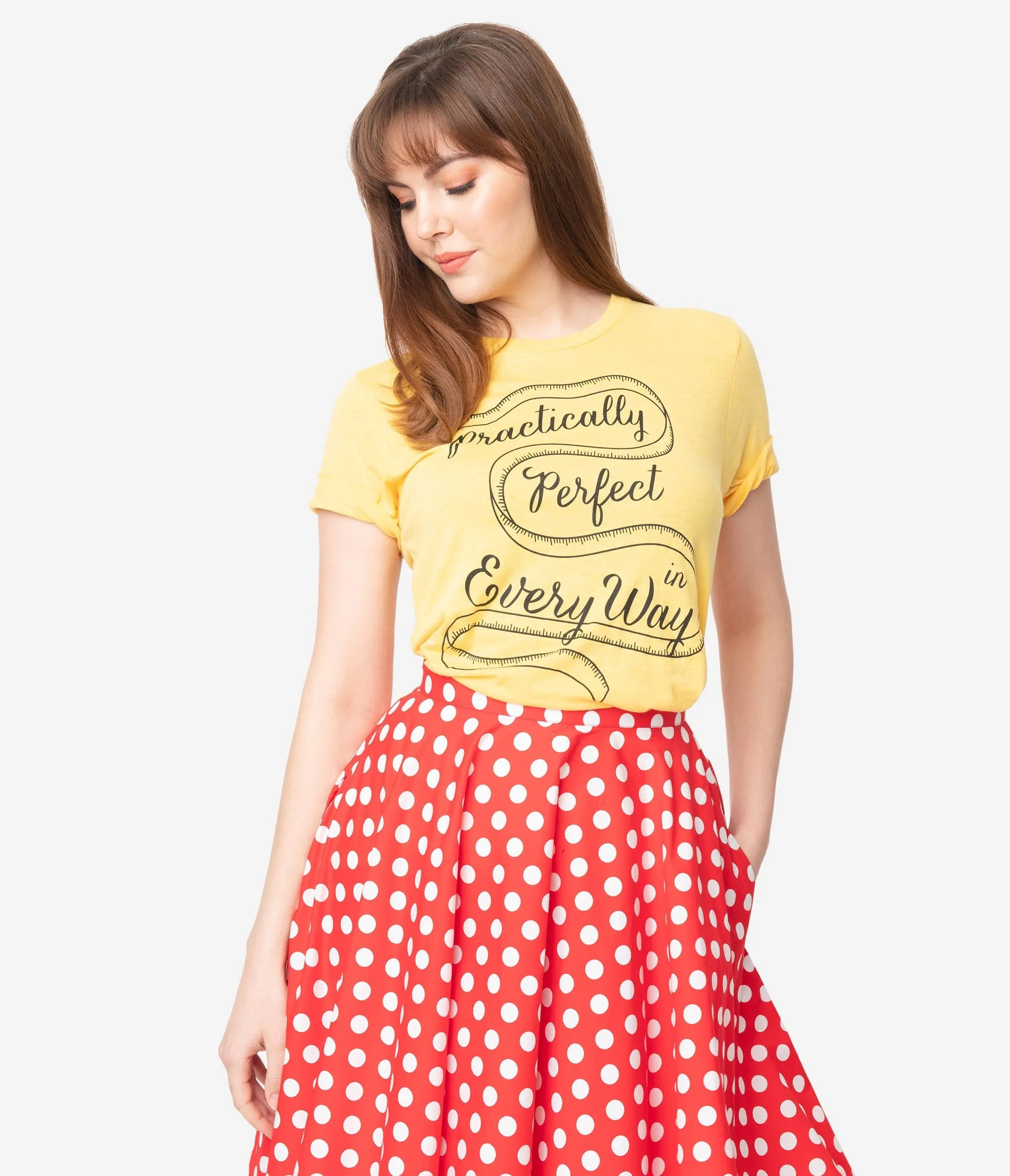 Unique Vintage Yellow Practically Perfect Short Sleeve Unisex Tee