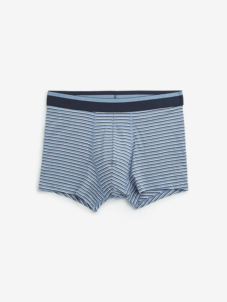 WES Lounge Blue Solid Cotton Blend Trunks - Pack of 3