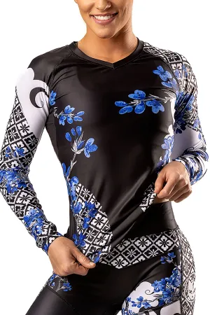 Women's Cherry Blossom Ranked Jiu Jitsu Art Wear Rashguard - Long Sleeve