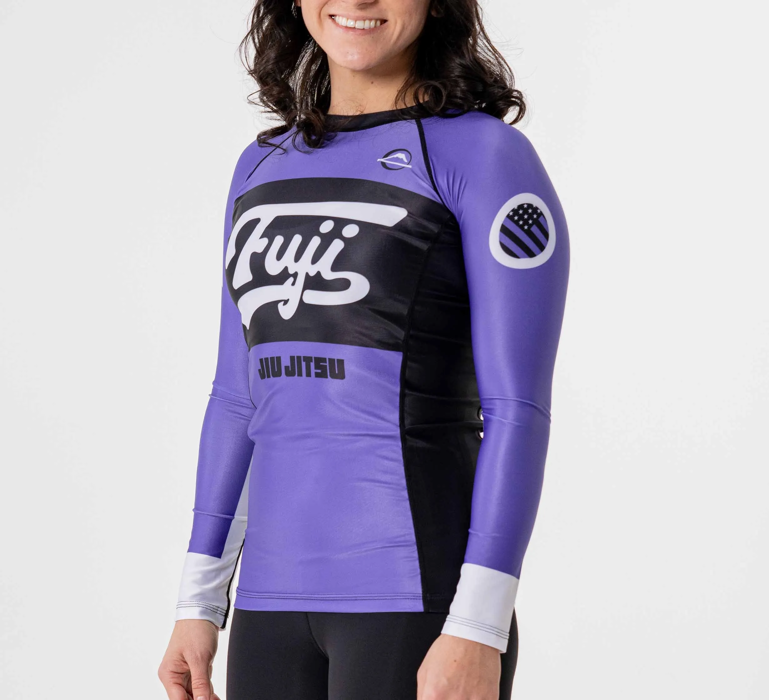 Womens Jiu Jitsu Script Flex Lite Long Sleeve Rashguard Purple