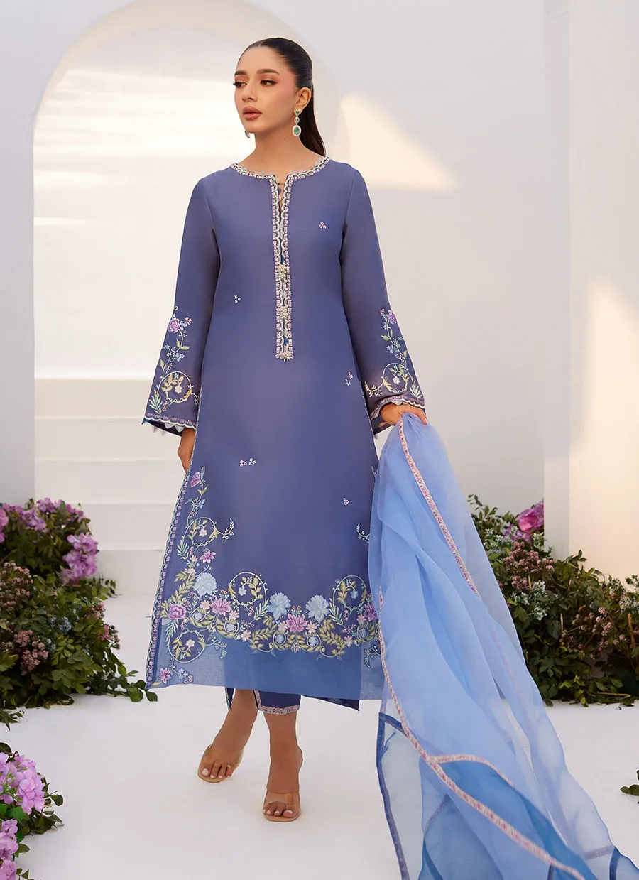 Zaza '24 - Alo Blue Embroidered Shirt And Dupatta