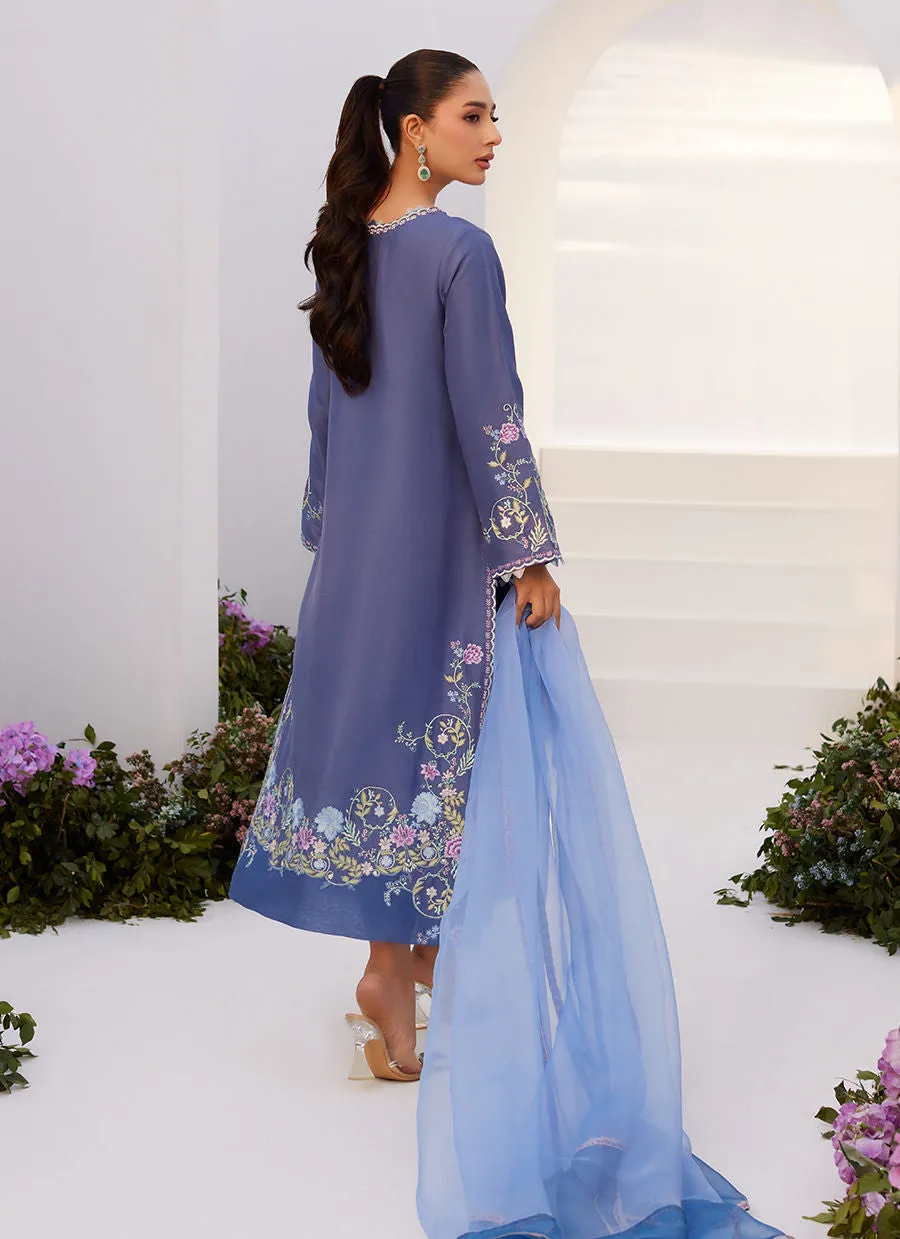 Zaza '24 - Alo Blue Embroidered Shirt And Dupatta